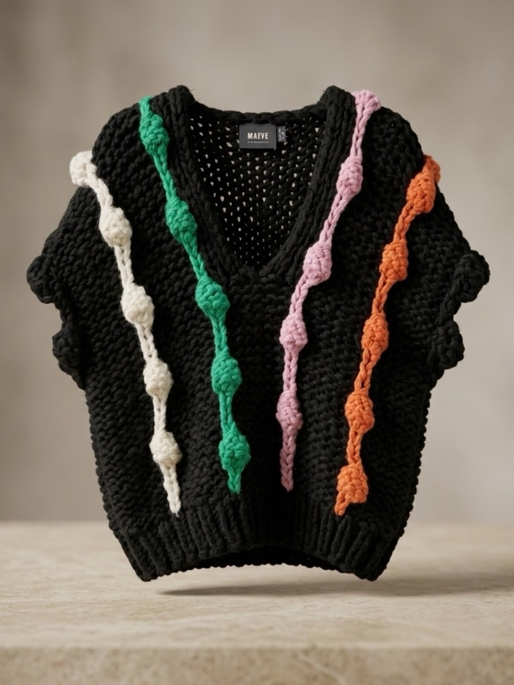 Anthropologie Maeve V-Neck Chunky Knit Sweater Vest with Multicolor cable knit. - Picture 2 of 7